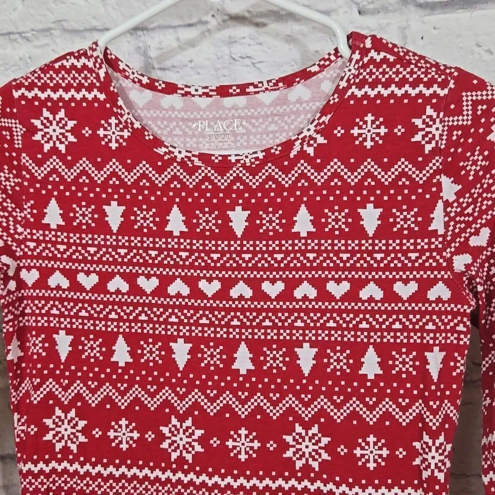 Children's Place Girls' Casual Long Sleeve Christmas Fair Isle Holiday Dress Red - Picture 3 of 9